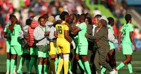 Nigeria celebrate a draw at the FIFa Women's World Cup.